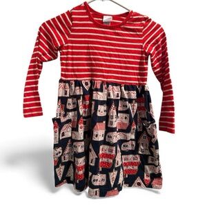 Hanna Andersson Red and Navy Striped Kids Dress Festive Gingerbread Houses 6-7Y